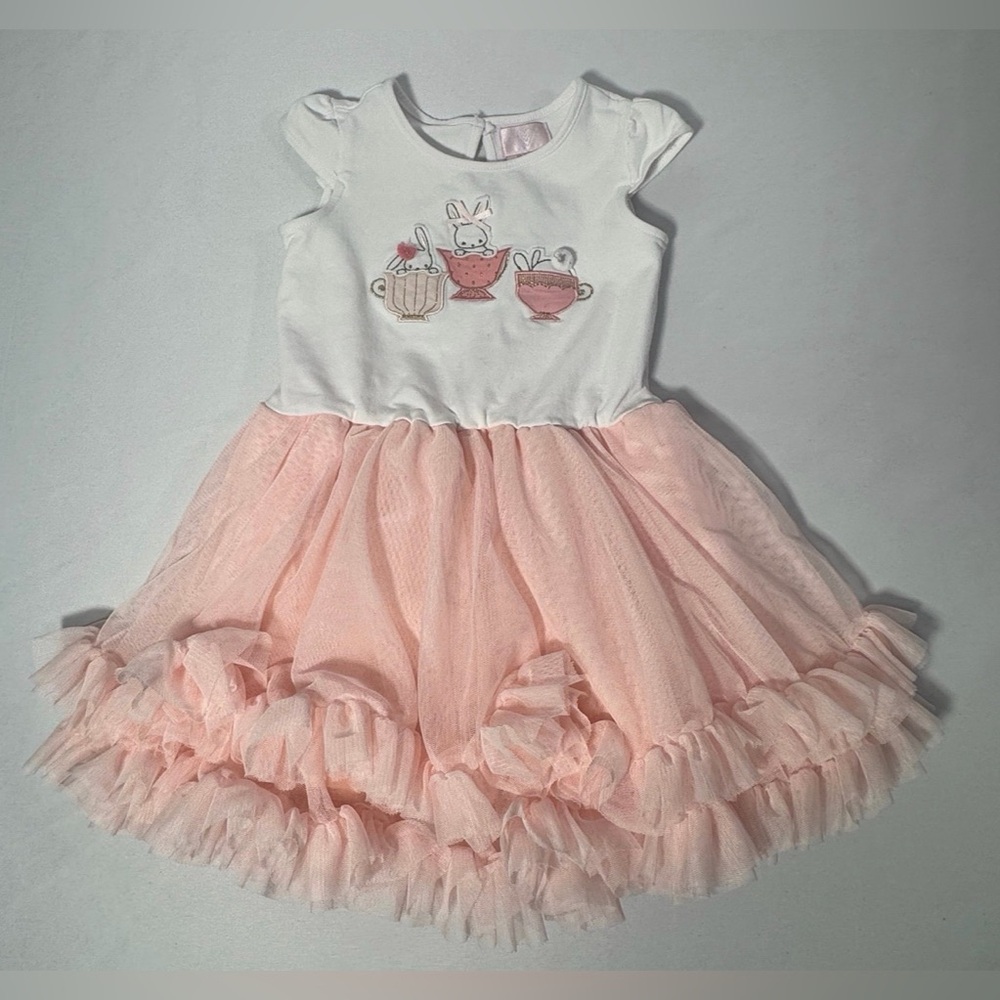 Easter Bunny Tutu Dress Girls 24M Pink Tulle Tea Party Outfit Short Cap Sleeve